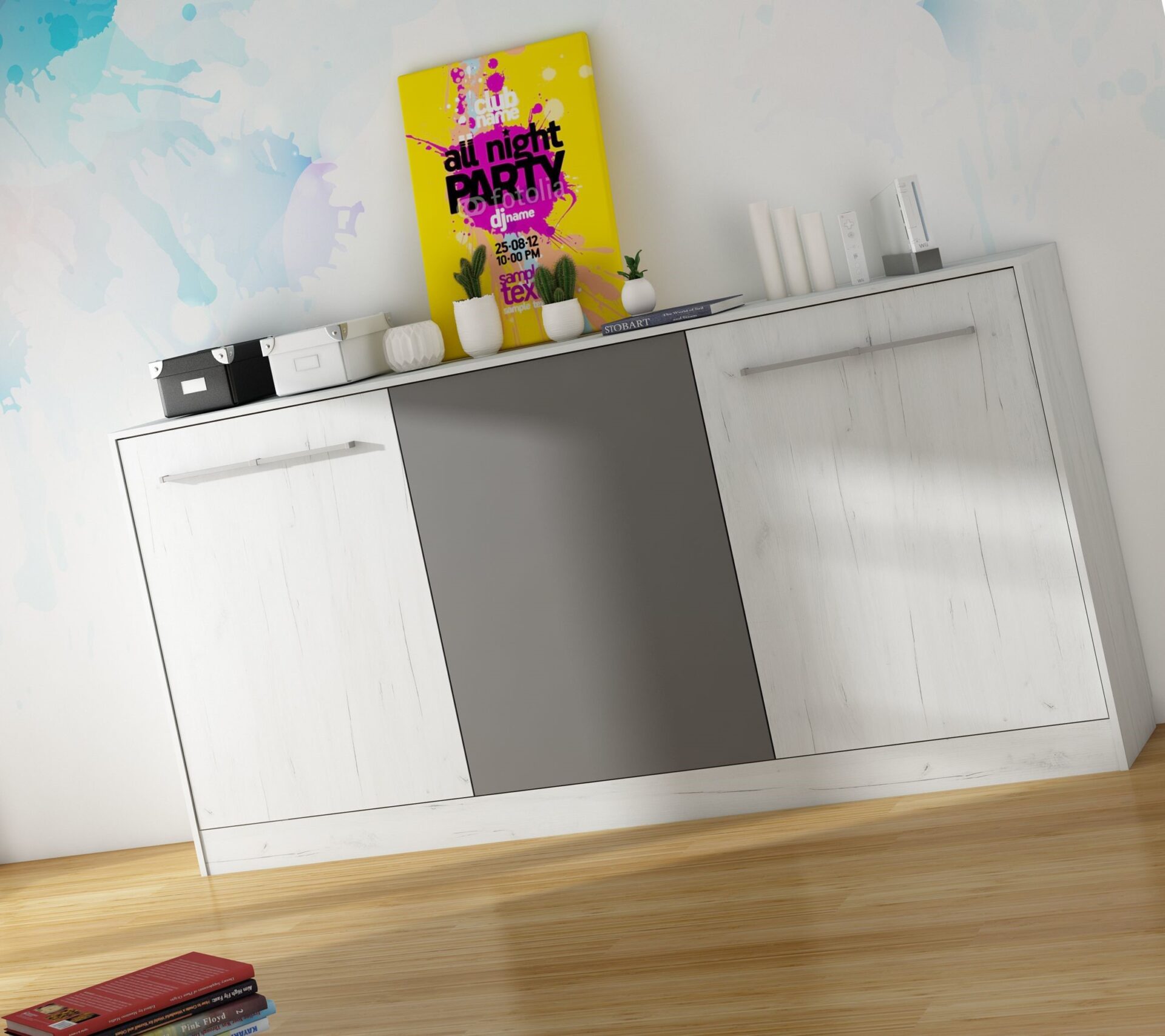 Sienas gulta, saliekama, slēpta gulta, 90x200, horizontāla, ERGO craft, balts grafīts — 4 attēls