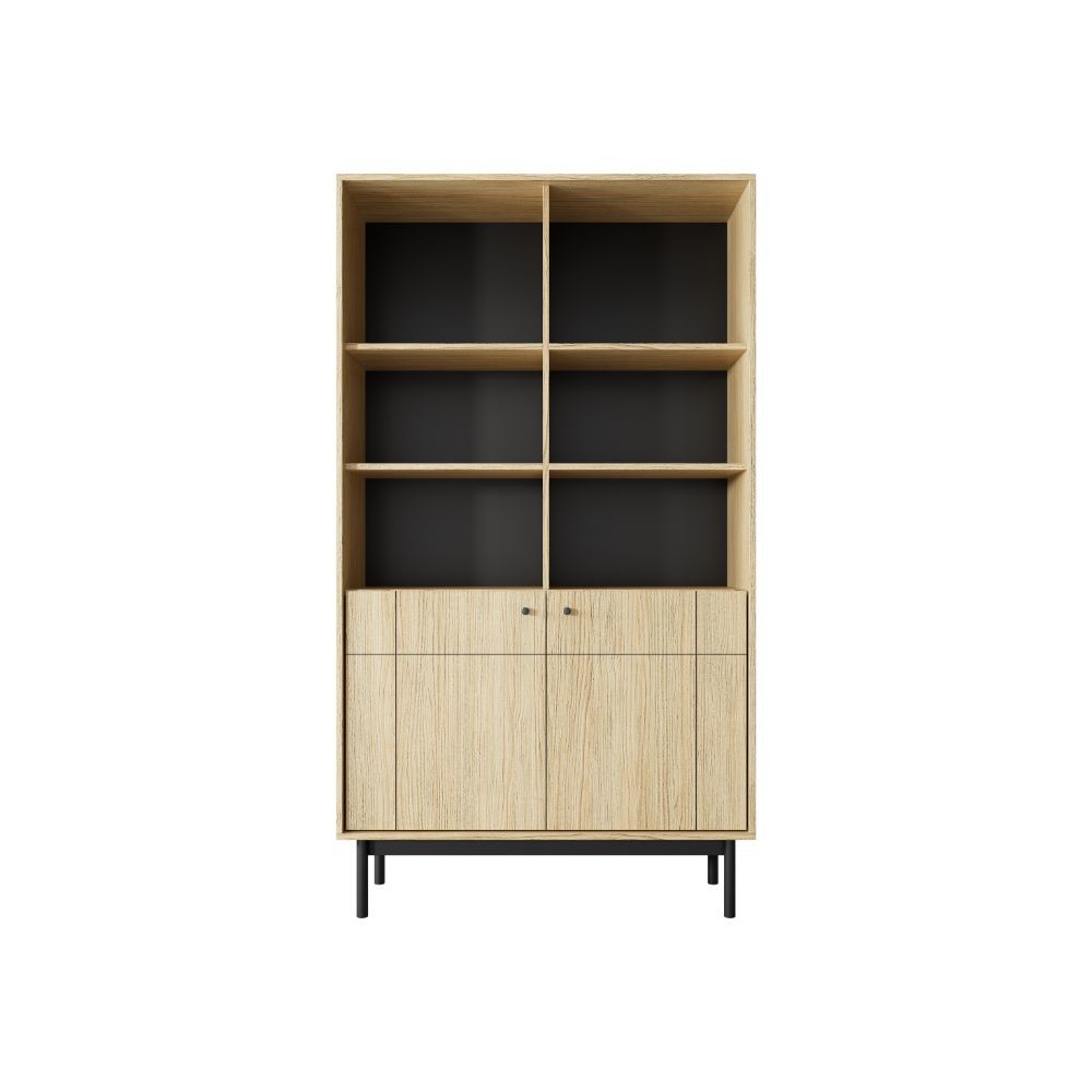 R104 Japandi ozolkoka linea grāmatu skapis ar skapjiem — 2 attēls