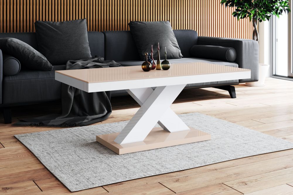 XENON MINI kafijas galdiņš 120x60 kapučīno/spīdīgi balts — 2 attēls