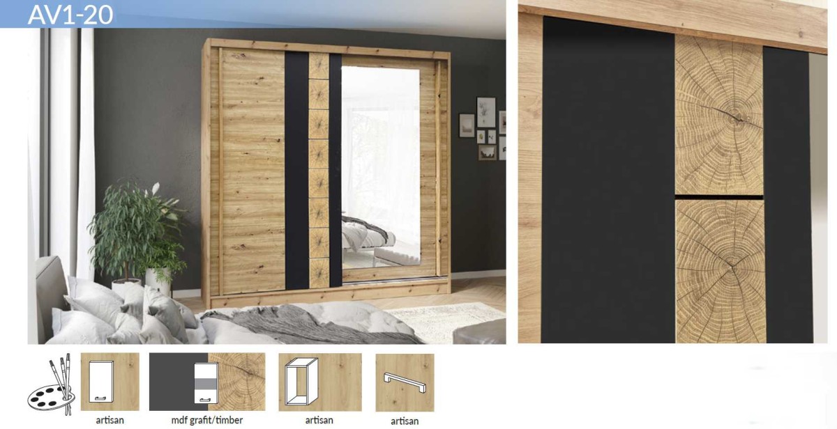 Avantgarde AV1-200 cm bīdāmais skapis ar spoguli — 3 attēls