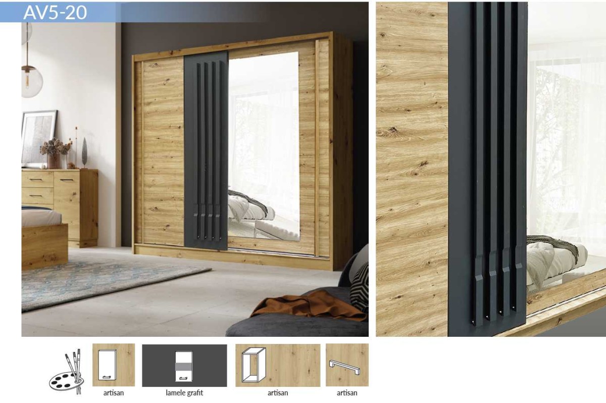 Avantgarde AV5-200 cm bīdāmais skapis ar spoguli — 3 attēls