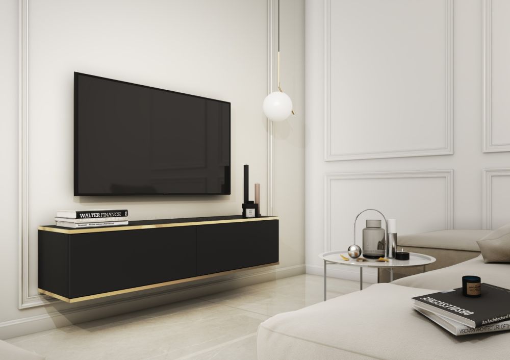 "Oro" sienas vai grīdas TV skapītis, 135 vai 175 cm, melns — изображение 2