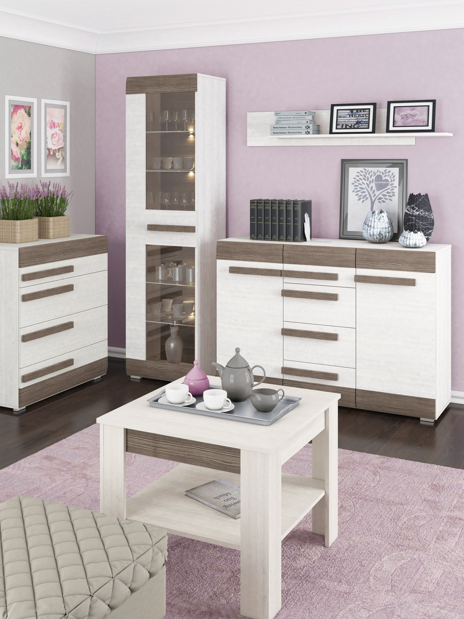 BLANCO 07-01 sniega priede/MDF jauna pelēka kumode — изображение 13