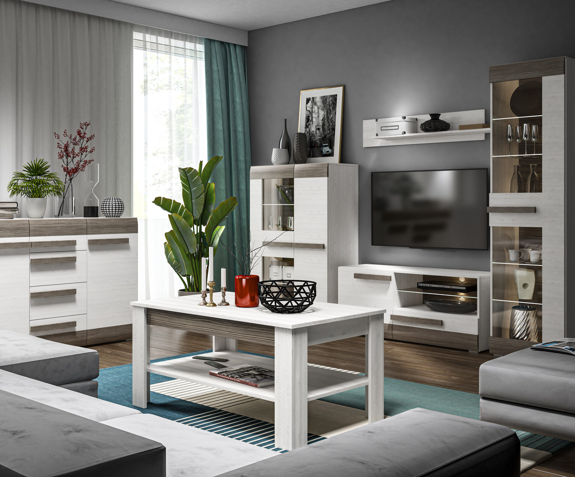BLANCO 07-01 sniega priede/MDF jauna pelēka kumode — изображение 14