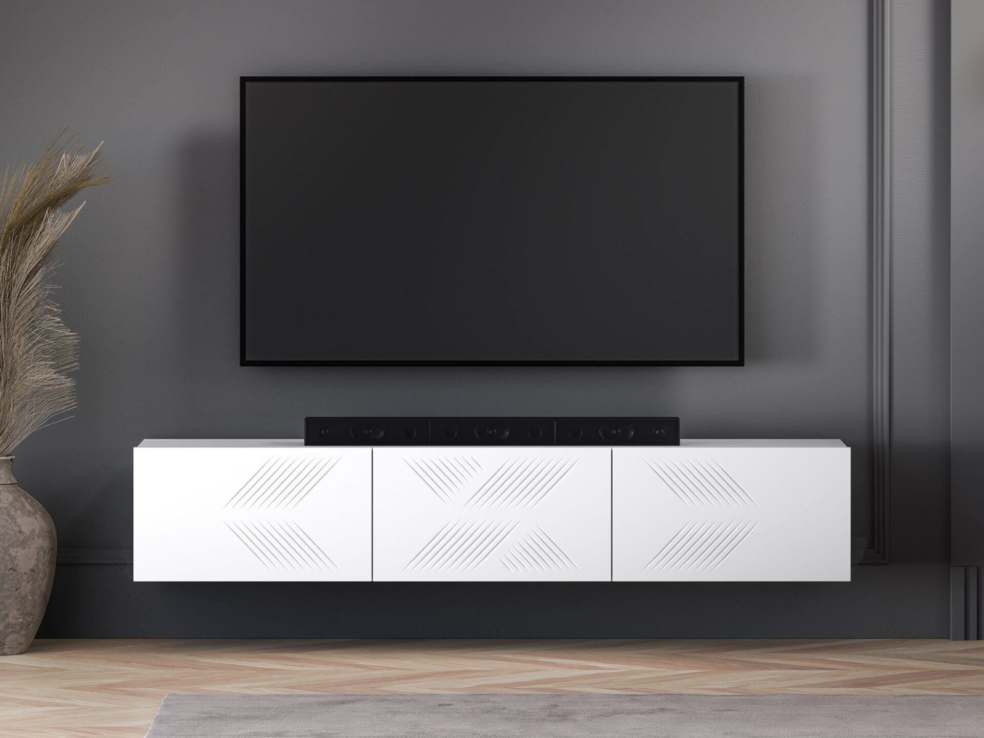Clearing 07 Alpine White - Pie sienas stiprināms 3K TV skapītis — 3 attēls