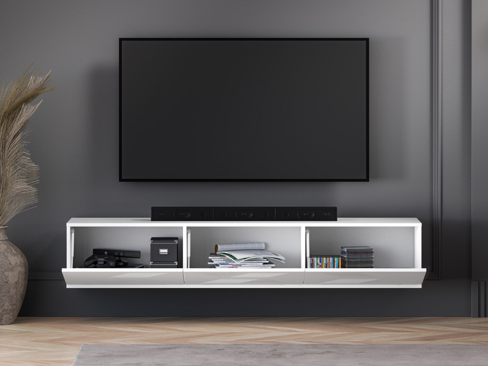 Clearing 07 Alpine White - Pie sienas stiprināms 3K TV skapītis — 4 attēls