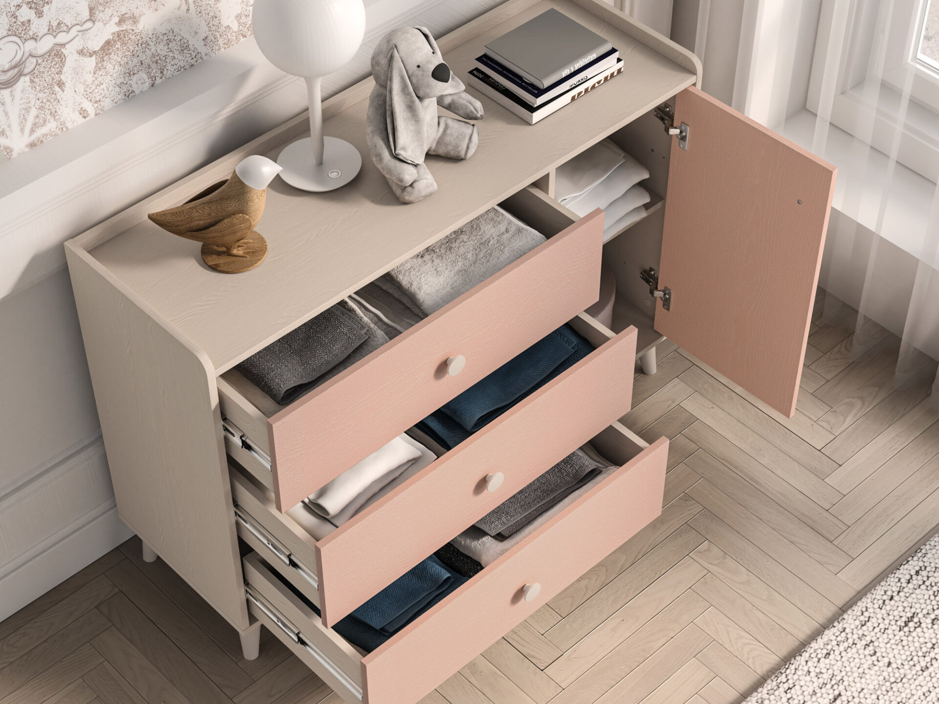 Mevel 05 Tuksneša smilšu/tūkstošgades rozā - 1D3S kumode — изображение 7