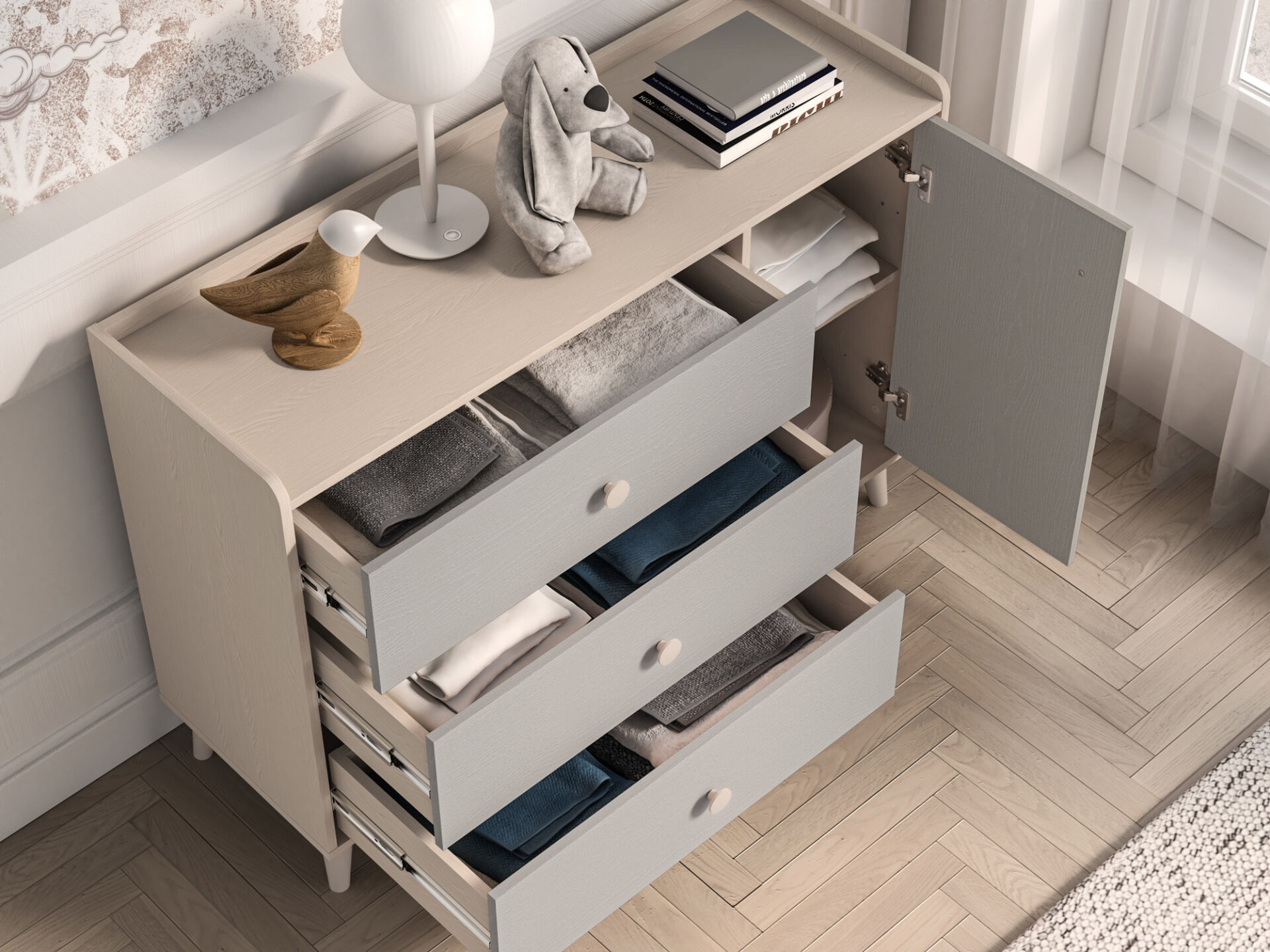 Mevel 05 Tuksneša smilšu/pallādija pelēka - Kumode 1D3S — 7 attēls