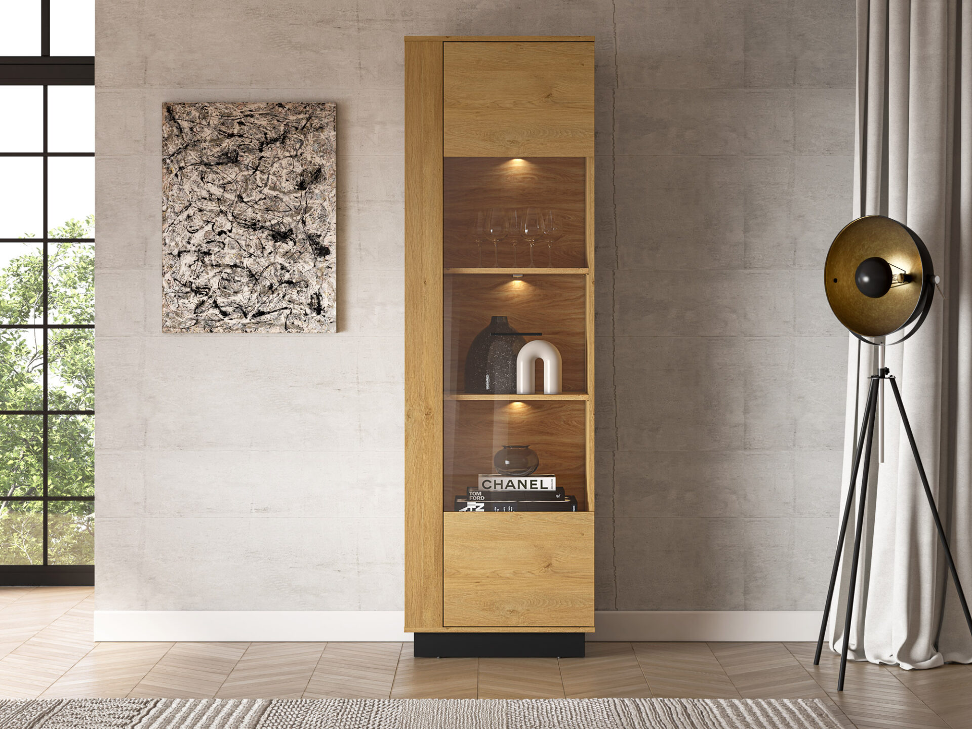 MODESTO 02 stilīgs ozols/melns – 1D vitrīna — изображение 5