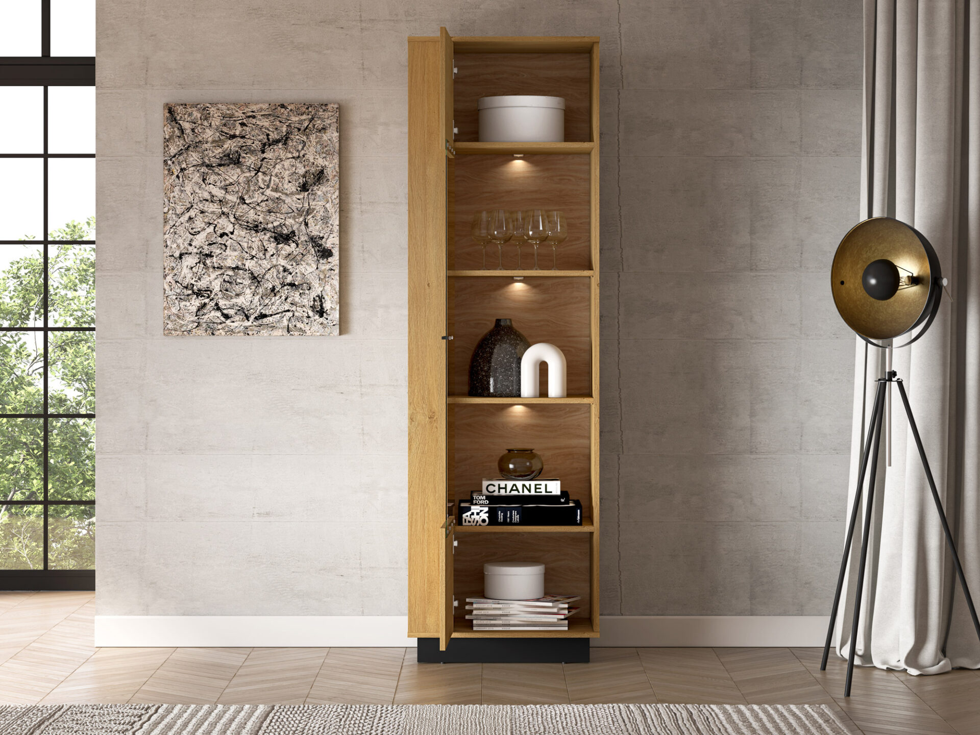 MODESTO 02 stilīgs ozols/melns – 1D vitrīna — изображение 6