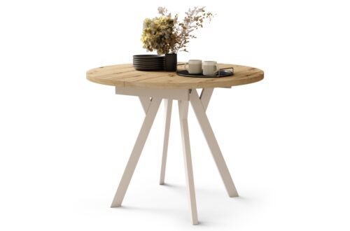 ALDO Artisan ozolkoka/bēša kājas – apaļš izvelkams galds ar Y formas kājām, LOFT/INDUSTRIAL, DZĪVOJAMĀ ISTABA/ĒDAMISTABA