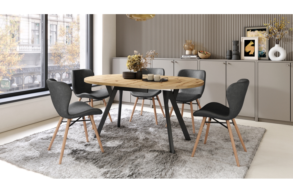 ALDO Artisan ozolkoka/melnas kājas - apaļš izvelkams galds ar Y formas kājām, LOFT/INDUSTRIAL, DZĪVOJAMĀ ISTABA/ĒDAMISTABA — изображение 3