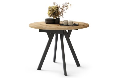 ALDO Artisan ozolkoka/melnas kājas – apaļš izvelkams galds ar Y formas kājām, LOFT/INDUSTRIAL, DZĪVOJAMĀ ISTABA/ĒDAMISTABA
