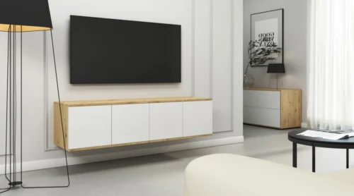 Skandināvu TV skapītis, stiprināms pie sienas, 140 cm, Seville