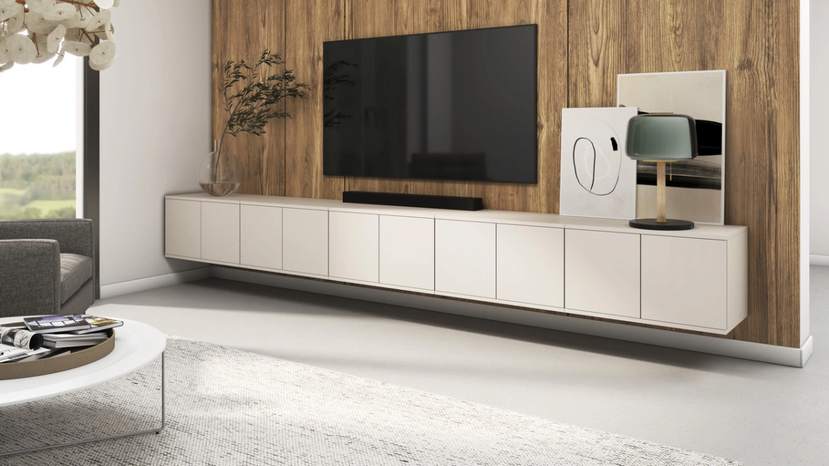 Bianko sienas TV skapītis, 350 cm, kašmira krāsā