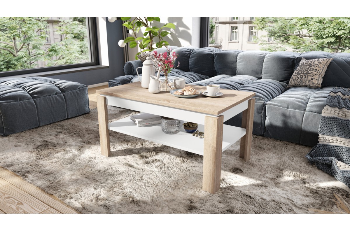 ASTI-P Sonoma ozols/matēti balts - MODERNS KAFIJAS GALDIŅŠ AR PACELAMU VIRSMU — изображение 2