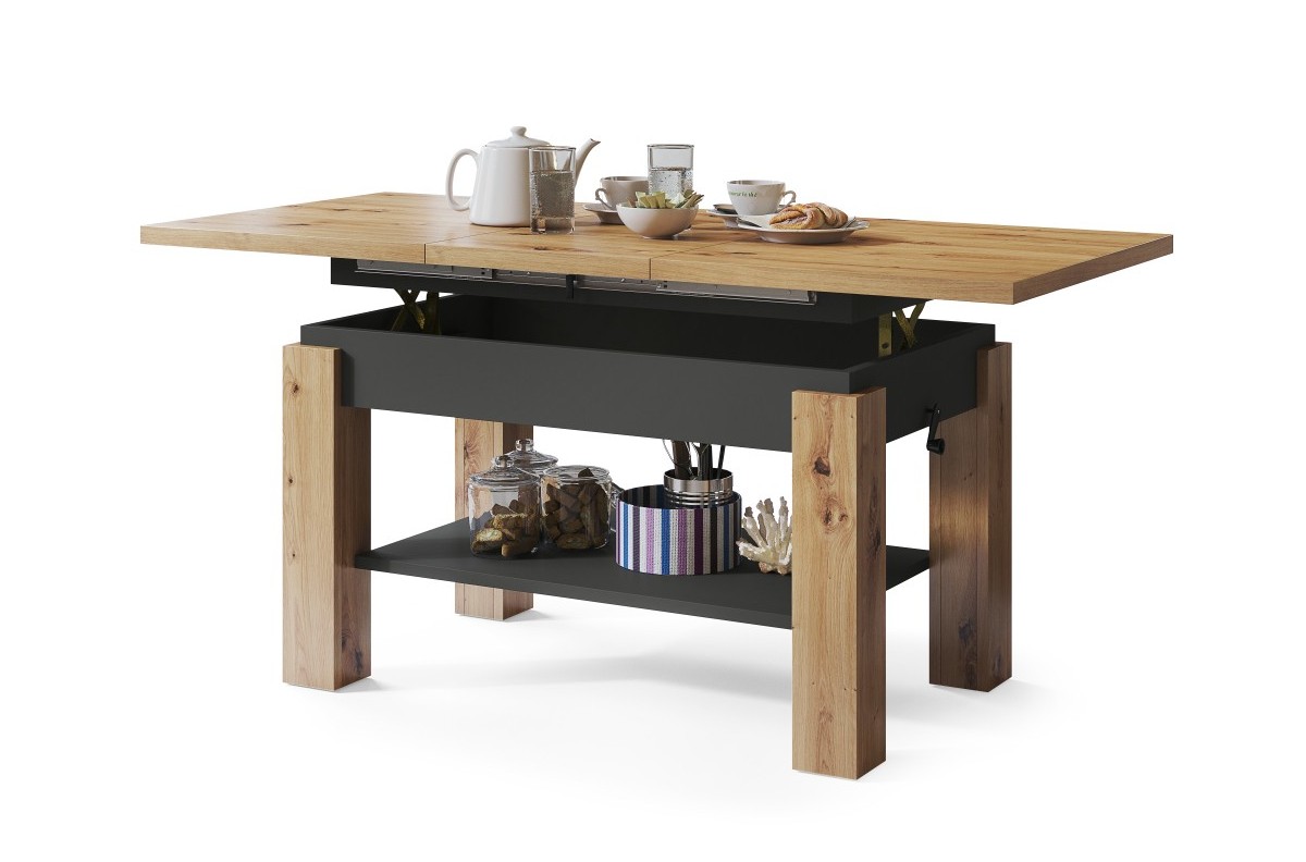 ASTORIA Artisan Oak/Antracīta - SALOKAMAIS SOLS AR PACELAMU GALDU UN PLAUKTU