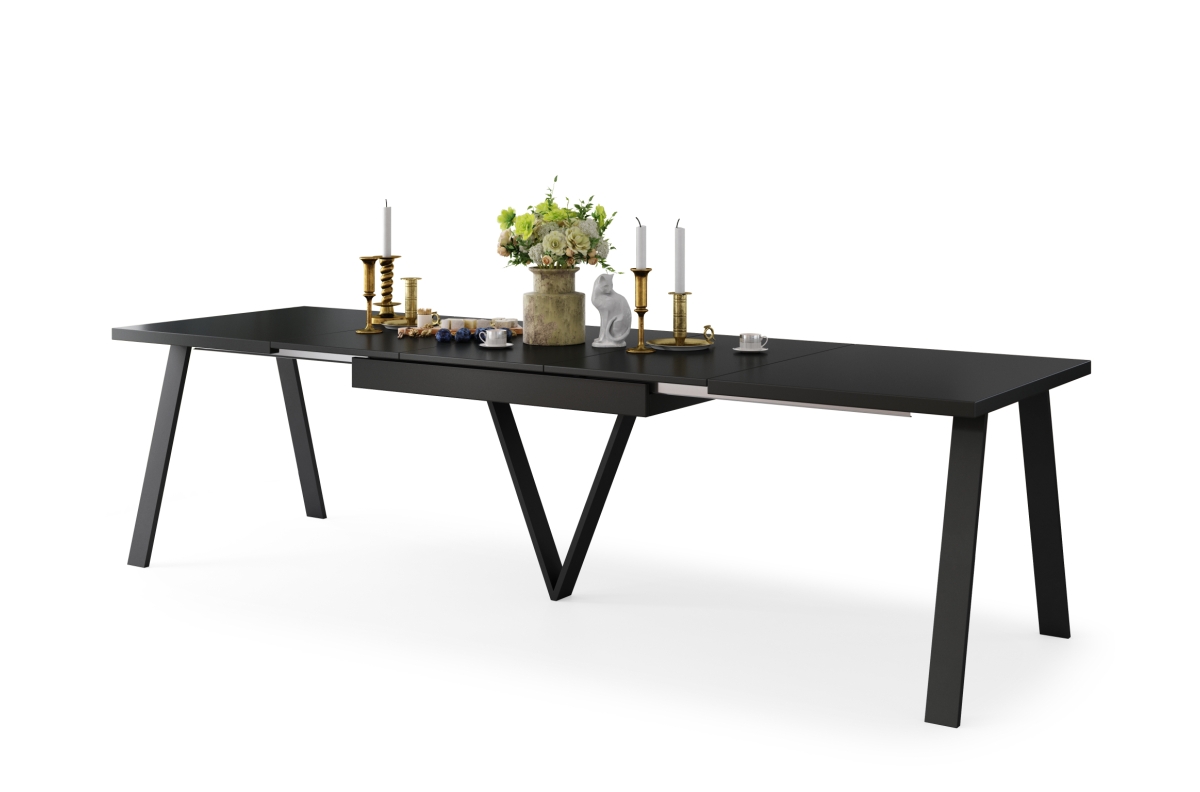 AVERY matēti melns - loft/industriāla stila galds viesistabai/ēdamistabai, izvelkams - 2 izmēri!