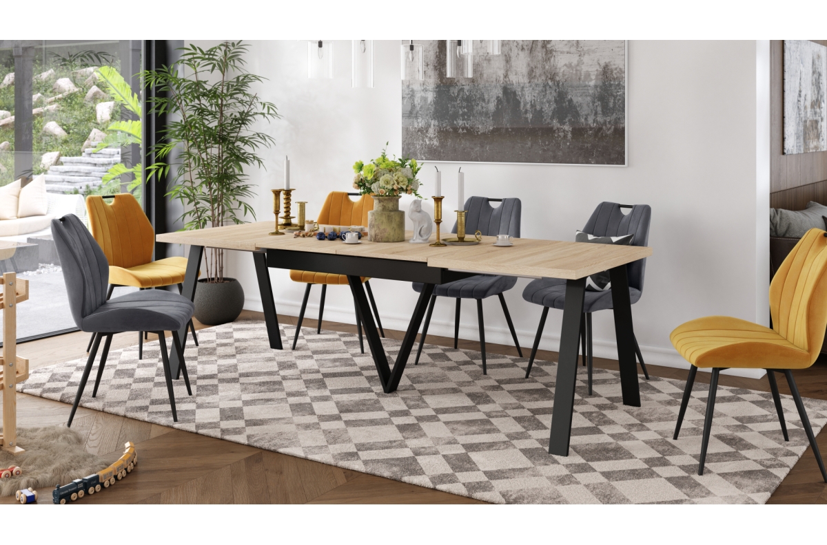 AVERY Sonoma ozols/melns pamats - palešu/industriālā tērauda galds viesistabai/ēdamistabai, izvelkams - 2 izmēri! — изображение 7
