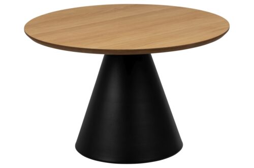 BOSCO dabīgā ozola/melnas kājas – apaļš kafijas galdiņš 65 cm, viesistabas galds ar saplāksni