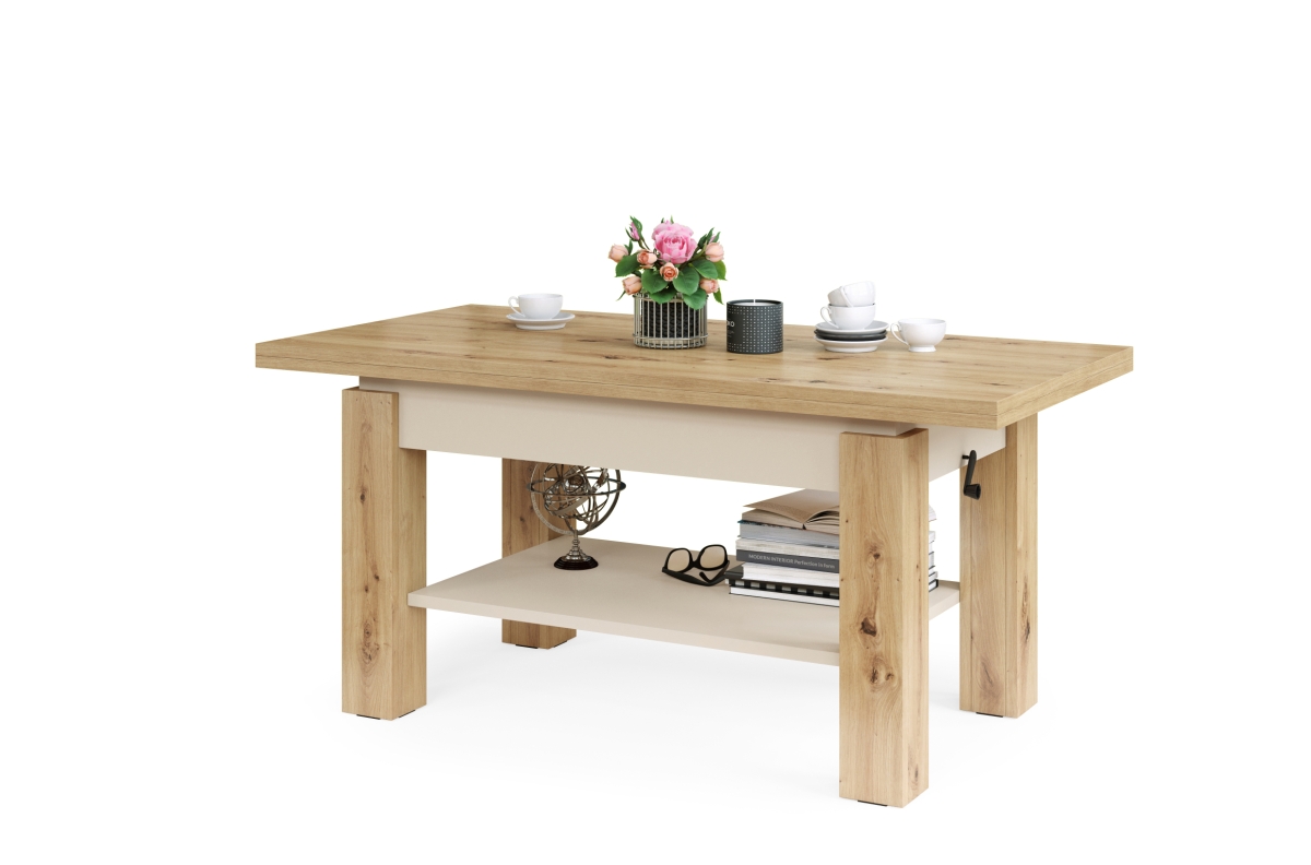 BRAWO Artisan Oak/Beige (Champagne) - Kafijas galdiņš ar izvelkamu un paceļamu galda virsmu Kafijas galdiņš ar plauktu — изображение 7
