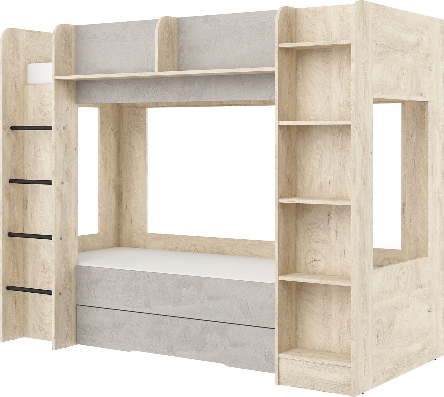 Bērnu divstāvu gulta jauniešiem, 2 personām, 80x200, EVEST, malas, betons, izmērs