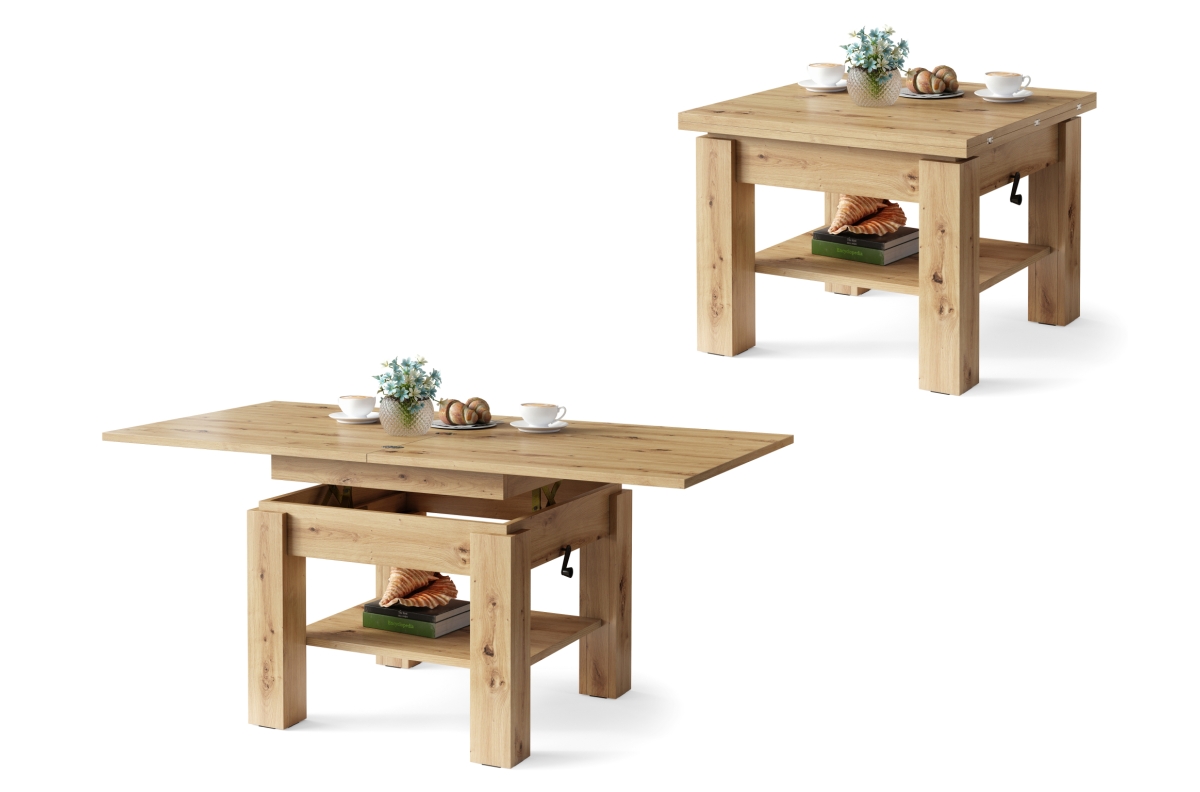 CLEO Artisan Oak - Kafijas galdiņš ar izvelkamu un paceļamu virsmu