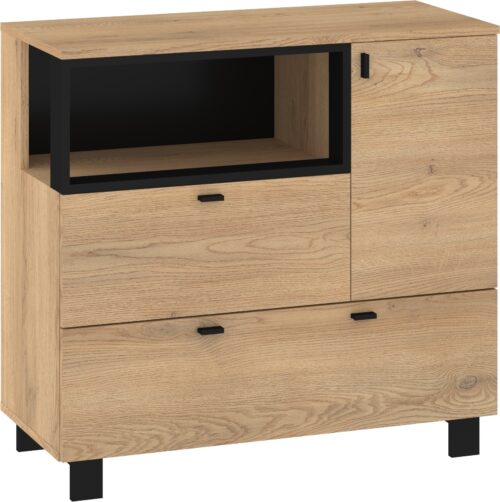 GAVES 01 viesistabas kumode ar kājām, kremonas ozols, melna