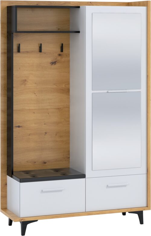 DOX 05 mēbeļu skapis priekšnamā ar sēdekļa spoguli, “Artisan”, balts/melns