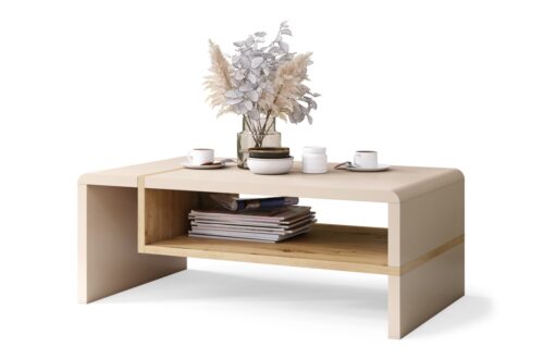 FOLK Beige (Champagne) / Artisan Oak – MODERNS KAFIJAS GALDIŅŠ AR PLAUKTU