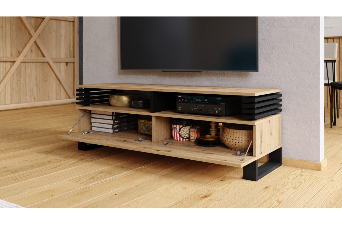 GOKEE RTV-145 Artisan Oak/Matt Black - MODERNS TV STATĪVS AR ATVĒRTĀM ROKĀM — изображение 3