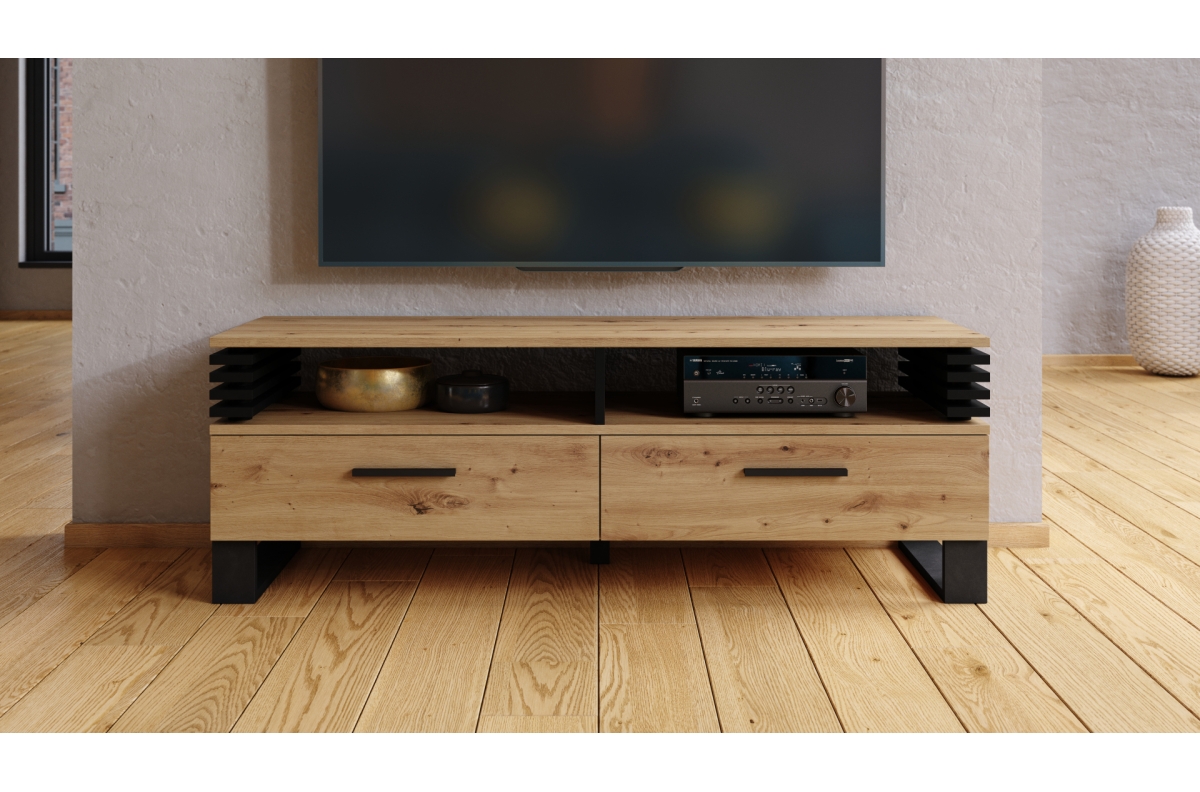GOKEE RTV-145 Artisan Oak/Matt Black - MODERNS TV STATĪVS AR ATVĒRTĀM ROKĀM — изображение 4