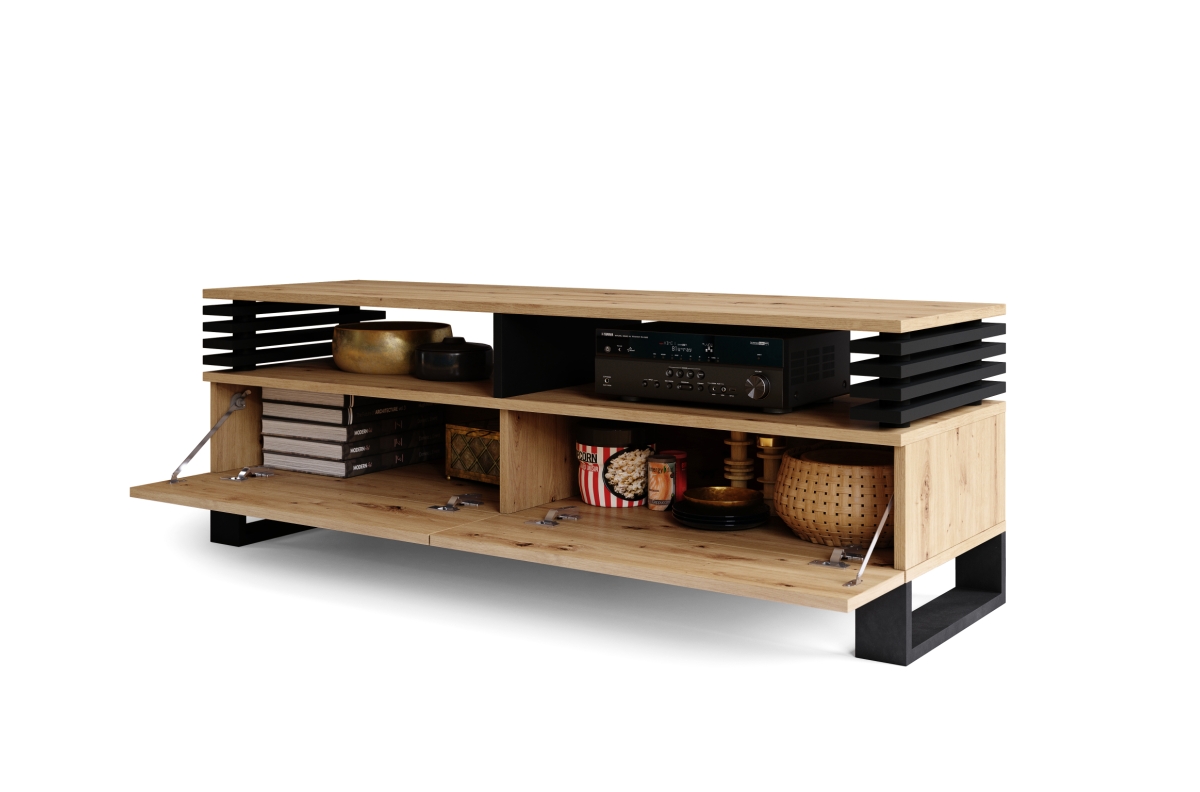 GOKEE RTV-145 Artisan Oak/Matt Black - MODERNS TV STATĪVS AR ATVĒRTĀM ROKĀM — изображение 7