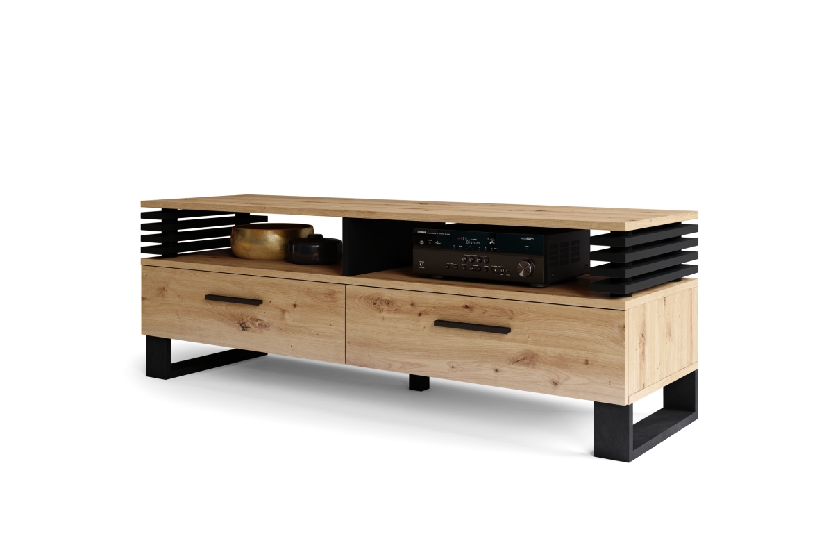 GOKEE RTV-145 Artisan Oak/Matt Black - MODERNS TV STATĪVS AR ATVĒRTĀM ROKĀM
