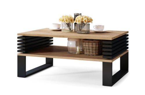 GOKEE S-90 Craft Oak Gold/Matt Black – MODERN kafijas galdiņš ar režģa apdari