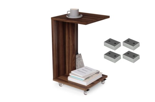 HUGO California Walnut – 2-in-1 sānu galdiņš uz riteņiem/kājiņām – mobilais sānu galdiņš viesistabai/guļamistabai/bērnistabai