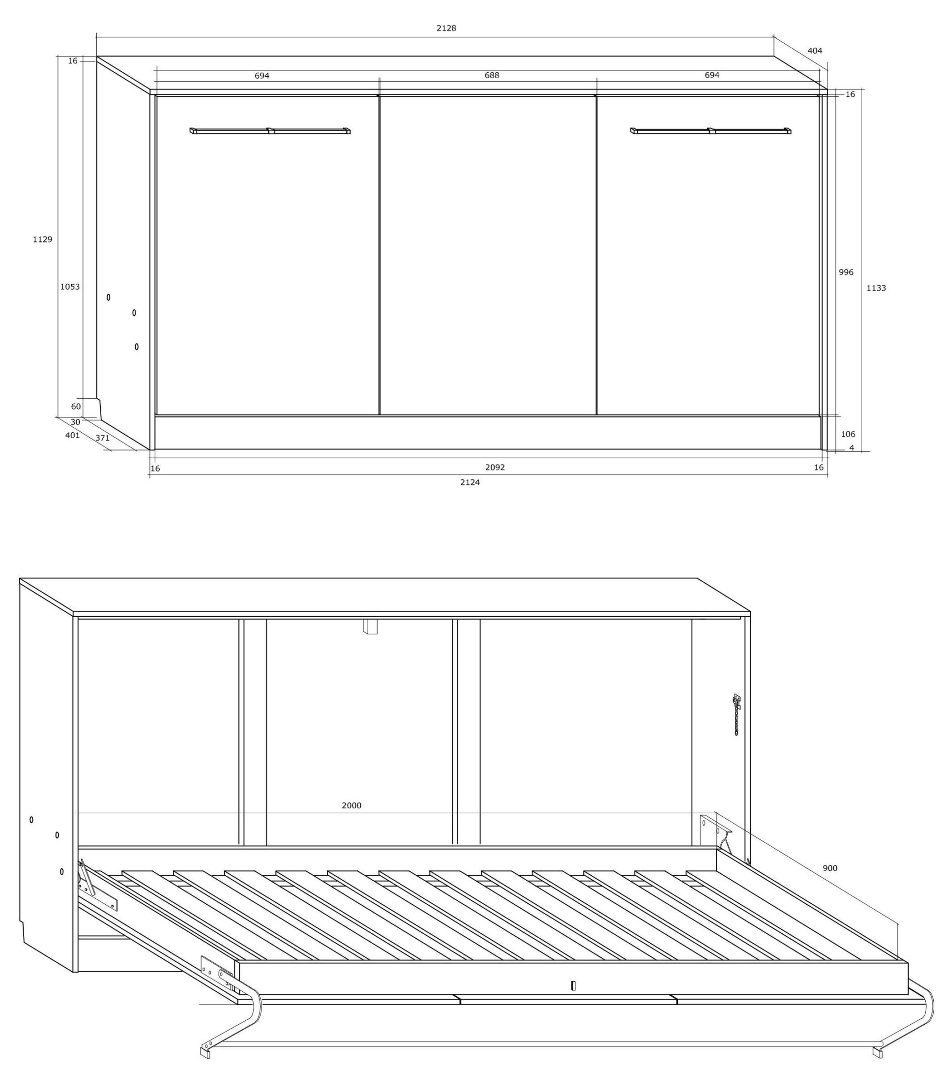 Sienas gulta, saliekama, slēpta gulta, 90x200, horizontāla, ERGO, Sonoma ozols, zila — 3 attēls
