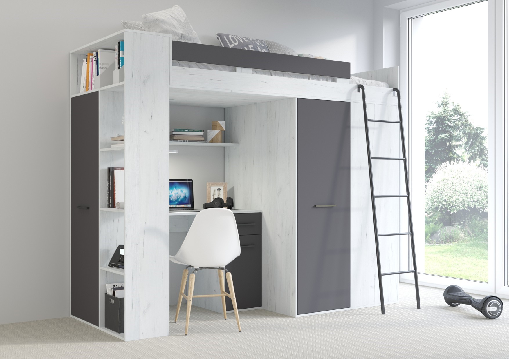 RAVENA P mezzanine bez roku darināta paklājiņa, balts/grafīts