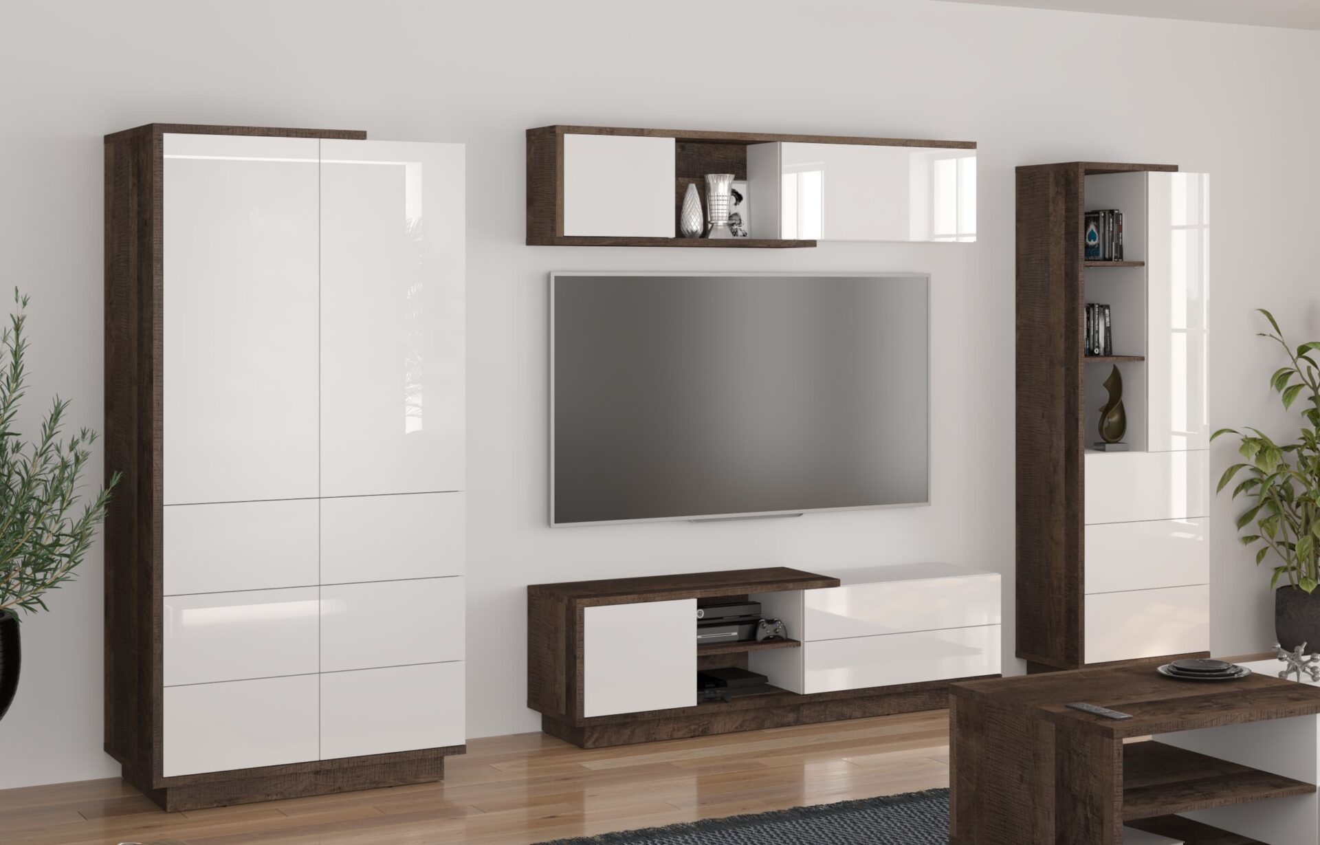 BRITA mēbeles #2 skapis TV skapis plaukts grāmatu plaukts grange ozols balts spīdīgs