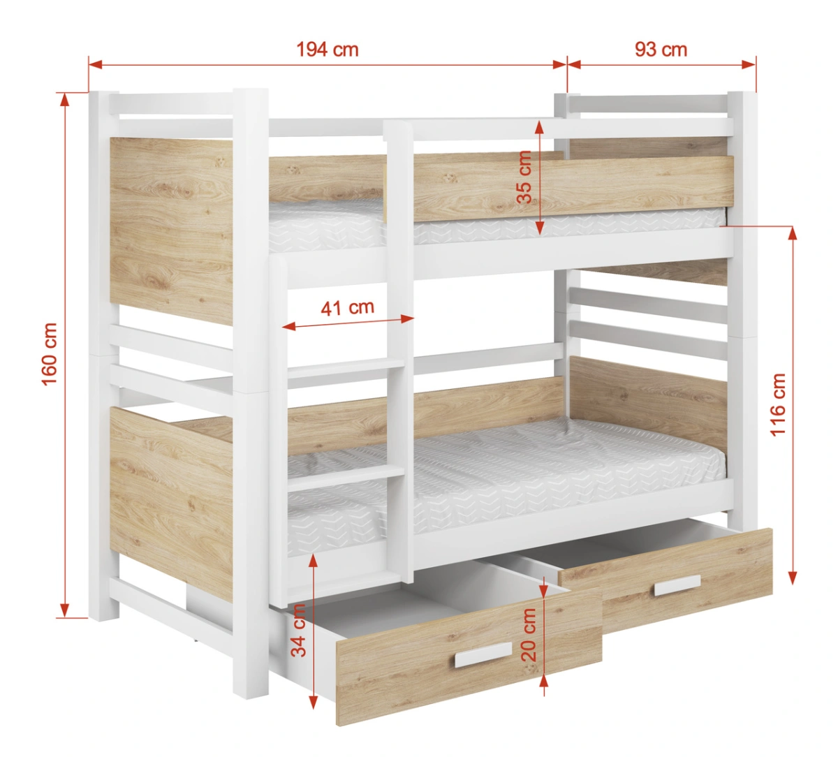 Divstāvu gulta ar atvilktnēm un JANIS 2 personām 80x181 cm — 3 attēls