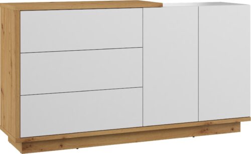 BRITA 07 mēbeļu liela kumode ar durvīm, ozols, baltā spīdīgā krāsā
