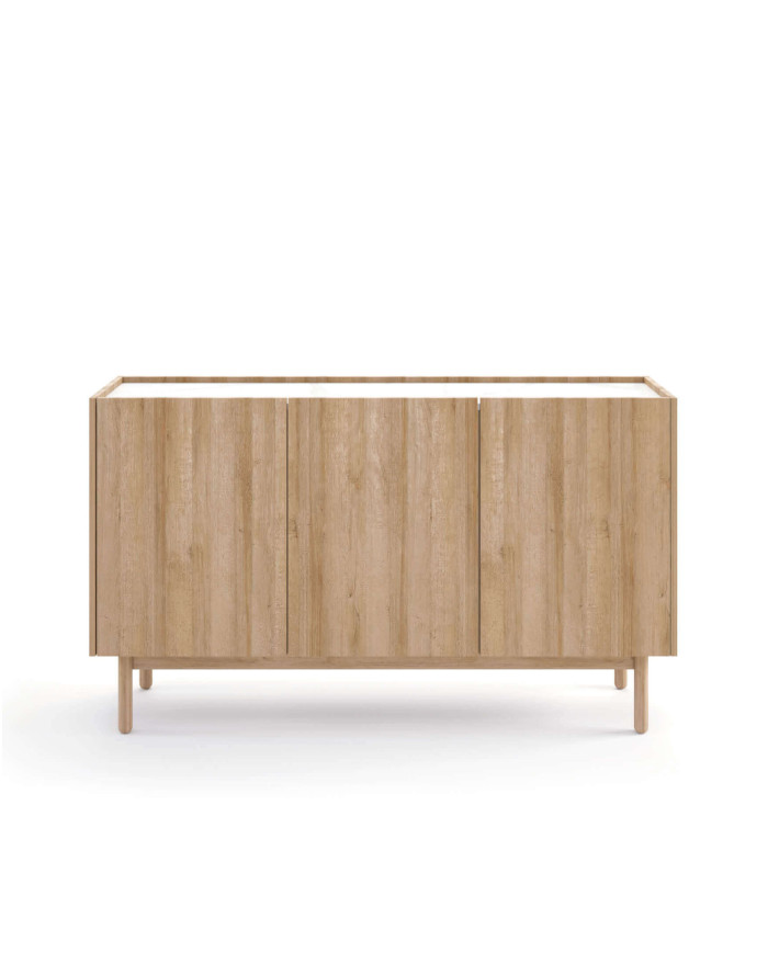 Boho kumode K144/83, trīs durvis, Riviera Oak/Bianco marmors