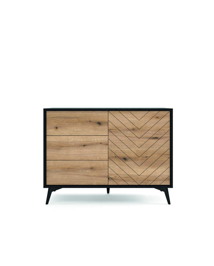 Diamond KSZ104 kumode ar durvīm, atvilktnēm, Evoke Oak/melna