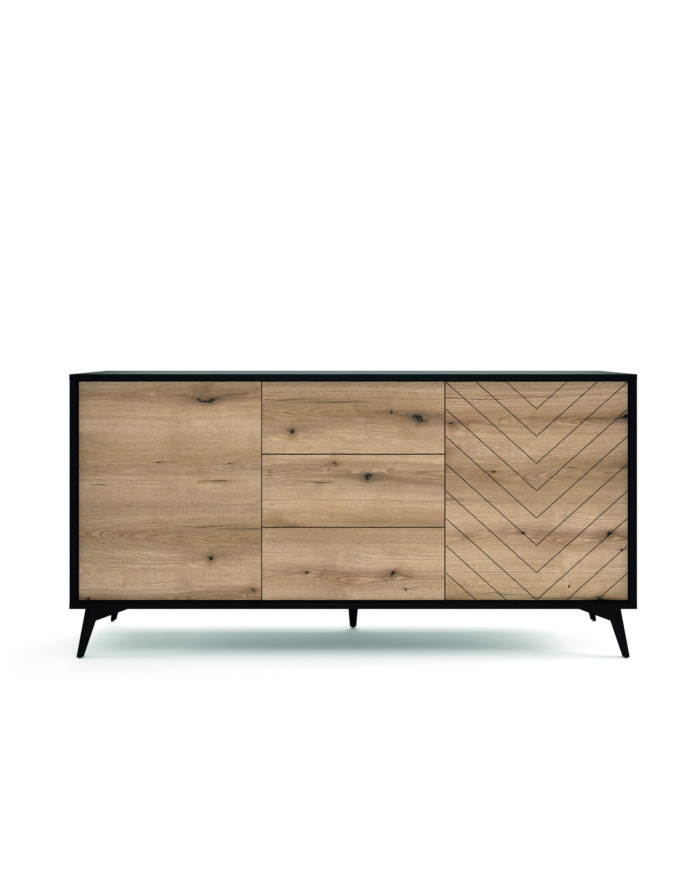 Diamond KSZ154 kumode ar durvīm, atvilktnēm, Evoke Oak/melna