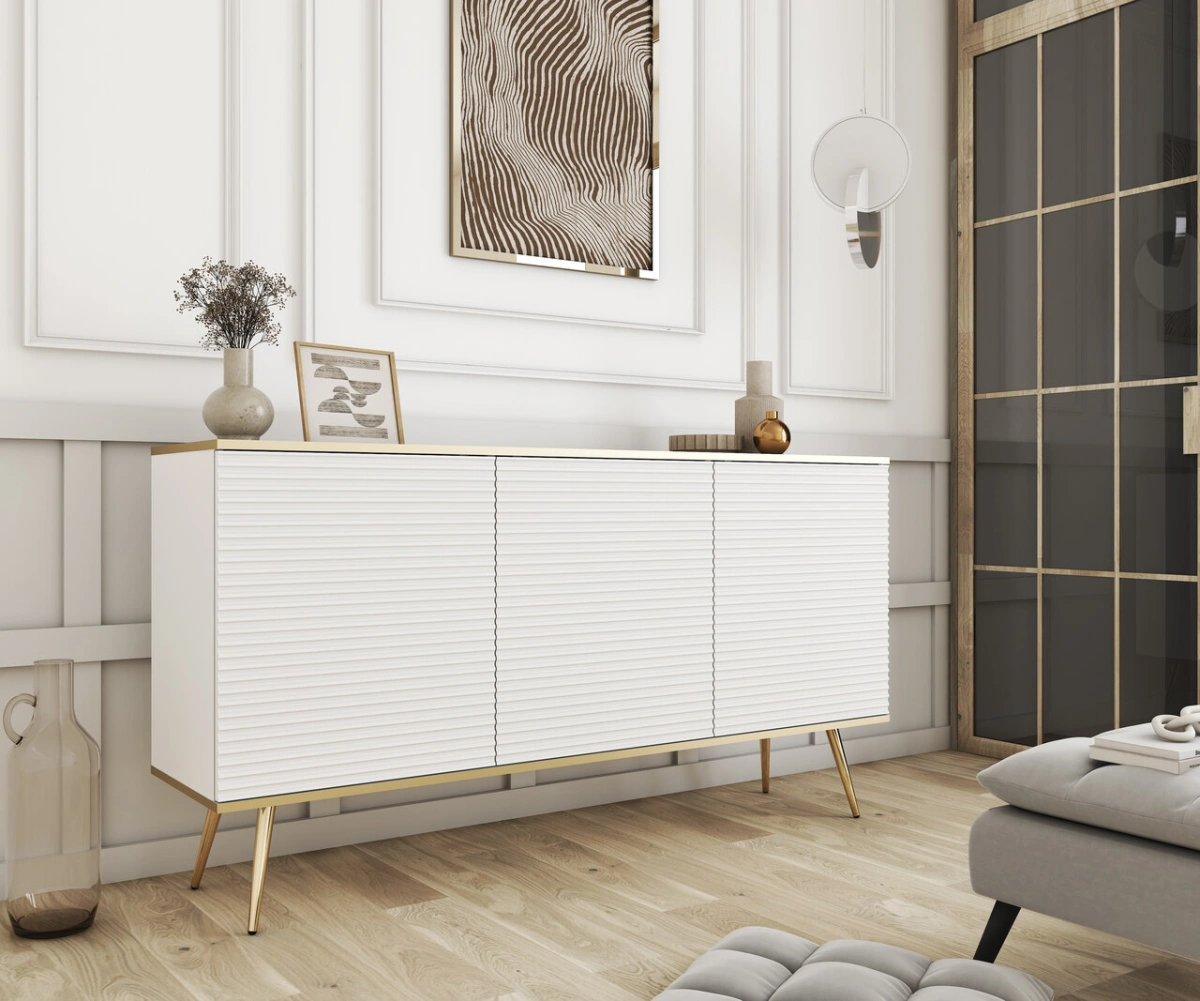 Kumode ar skapīšiem Oro K160 balta, rievota MDF — 2 attēls