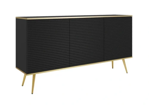Oro K160 kumode ar skapīšiem, melna rievota MDF plātne