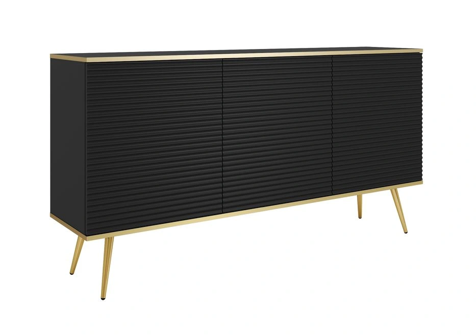 Oro K160 kumode ar skapīšiem, melna rievota MDF plātne
