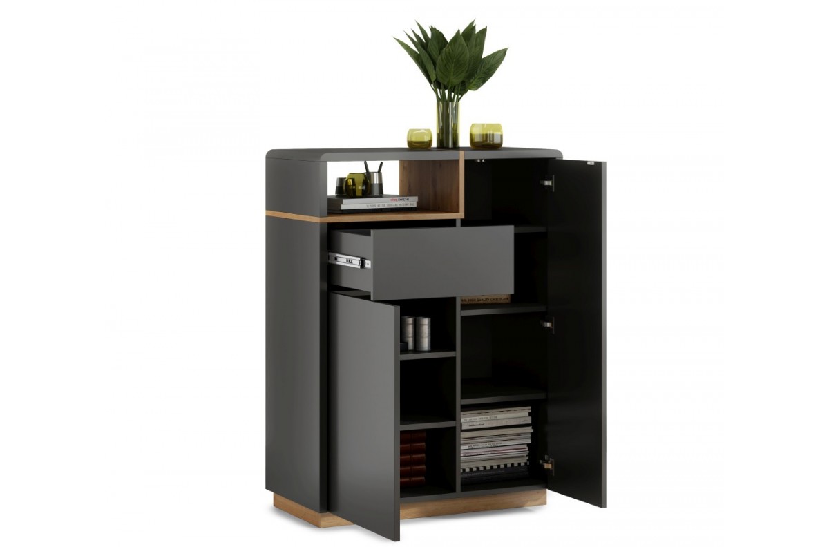 FOLK K-90 kumode, antracīts (tumši pelēks) / "Artisan Oak" – MODERNAS DZĪVOJAMĀS ISTABAS — 2 attēls