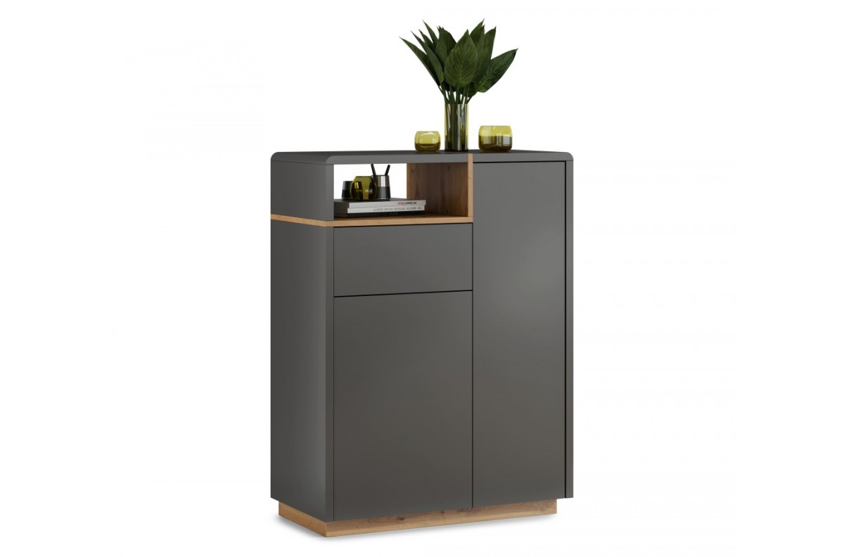 FOLK K-90 kumode, antracīts (tumši pelēks) / "Artisan Oak" – MODERNAS DZĪVOJAMĀS ISTABAS