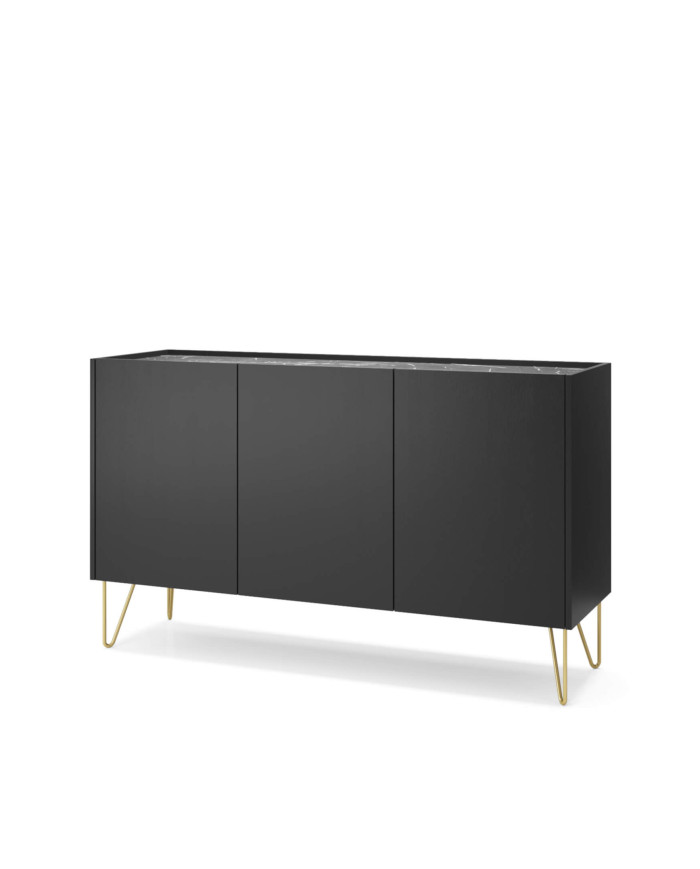 Harmony K144 kumode, trīs durvis, melns grafīts/melns karaliskais marmors — 3 attēls